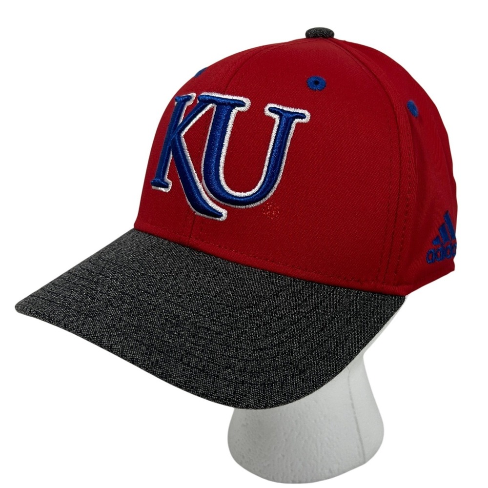 Adidas Kansas Jayhawks KU Snapback Hat Red Grey Flat Bill OSFM New With Tags